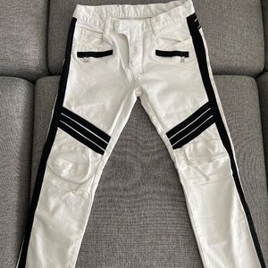 Balmain Biker White Jeans with Black Detail